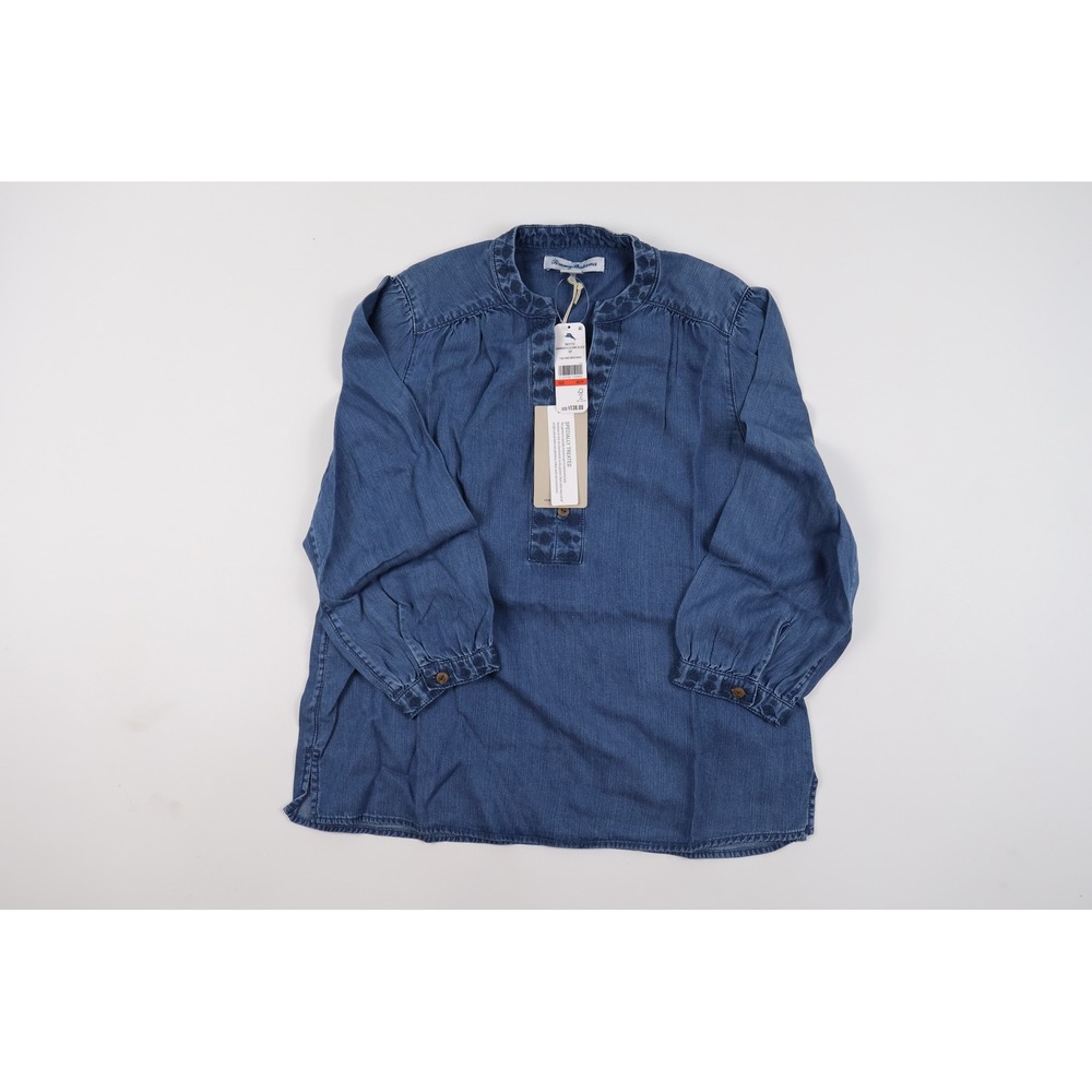 Tommy Bahama Tunic Top The New Denim Blue Solid XS Tencel NWT MSRP 138